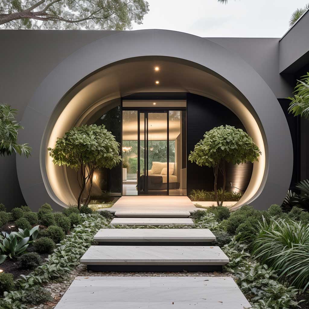 An eye-catching modern arch design enhancing a stylish home entrance.