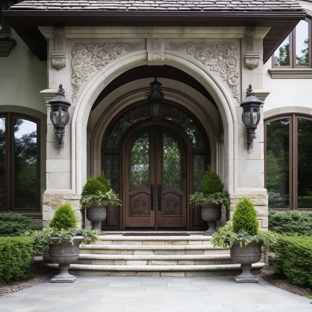 A beautifully crafted traditional arch design gracing the entrance of a home.