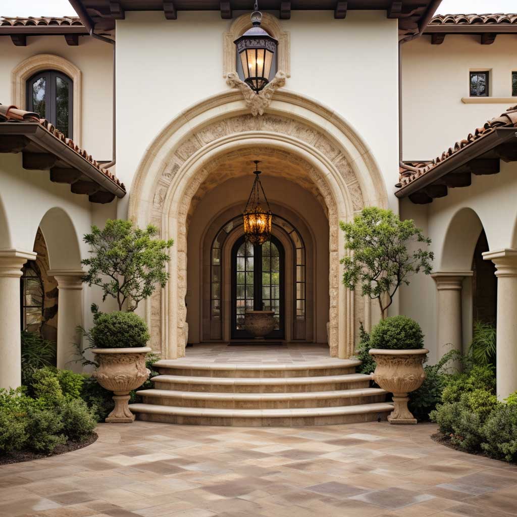 A beautifully crafted traditional arch design gracing the entrance of a home.