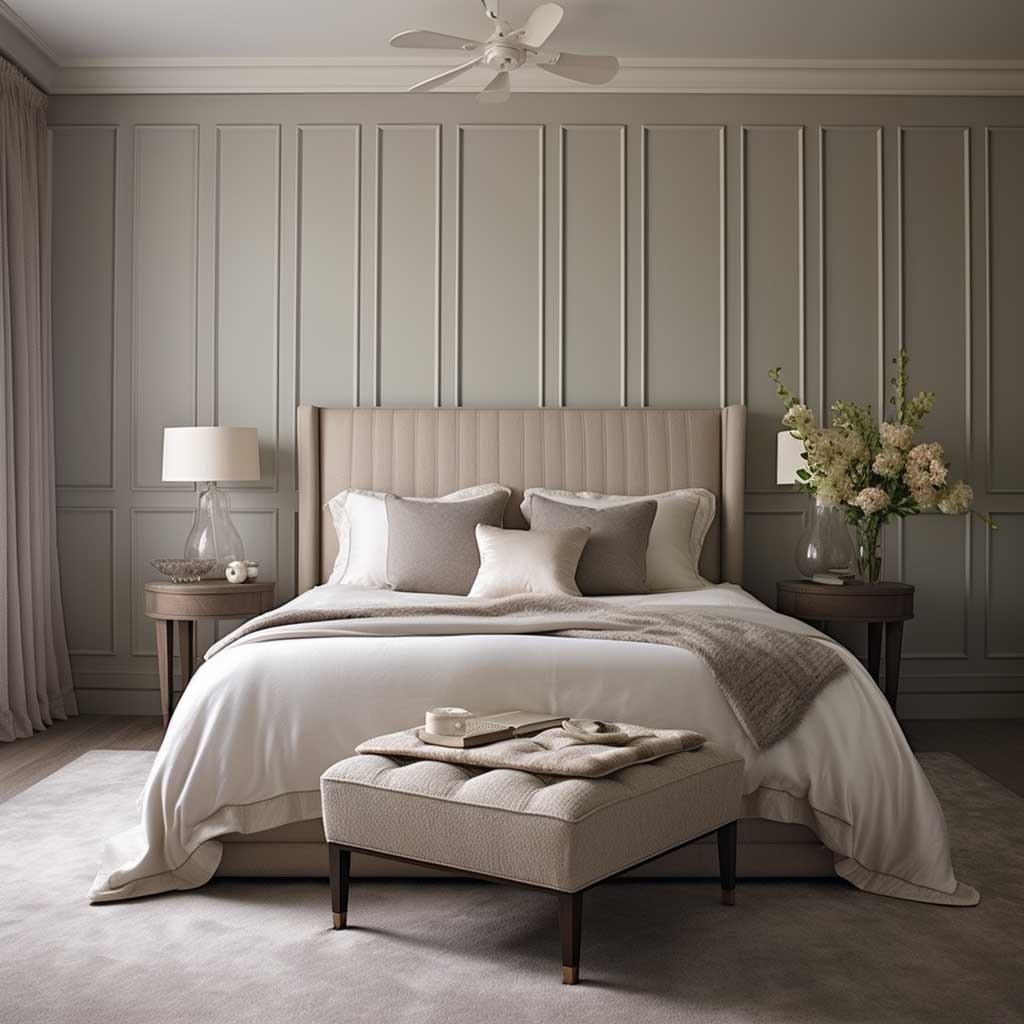 A serene bedroom setting where fluted panel design adds a touch of refined elegance.