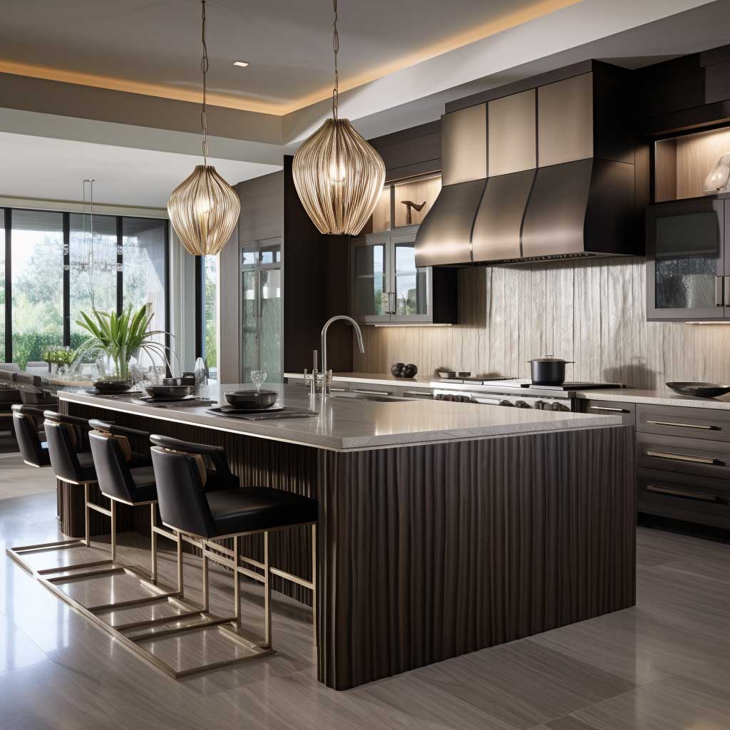 A contemporary kitchen enhanced by the textured beauty of fluted panel design.