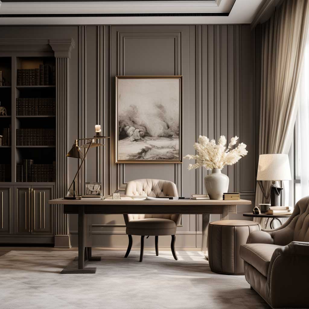 A home office exuding an aura of calm and focus, amplified by the texture of fluted panel design.