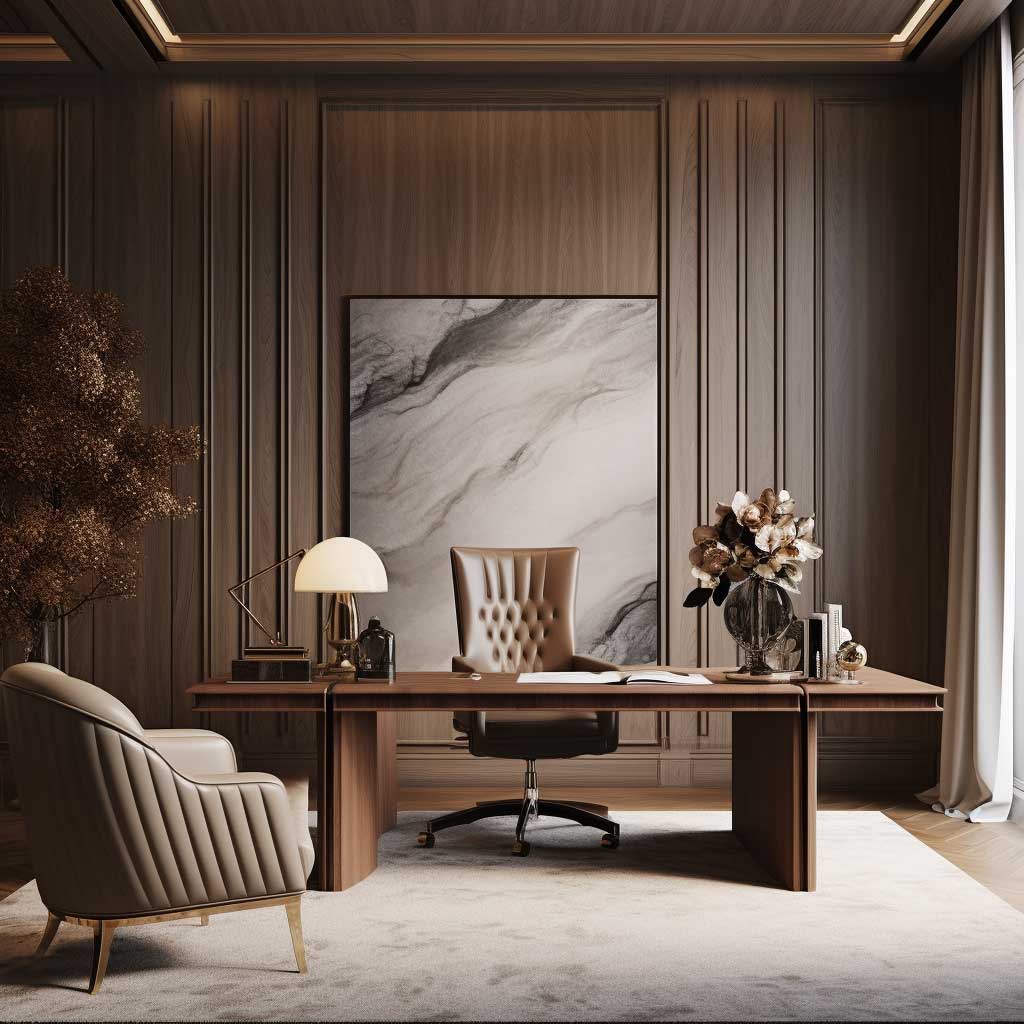 A home office exuding an aura of calm and focus, amplified by the texture of fluted panel design.