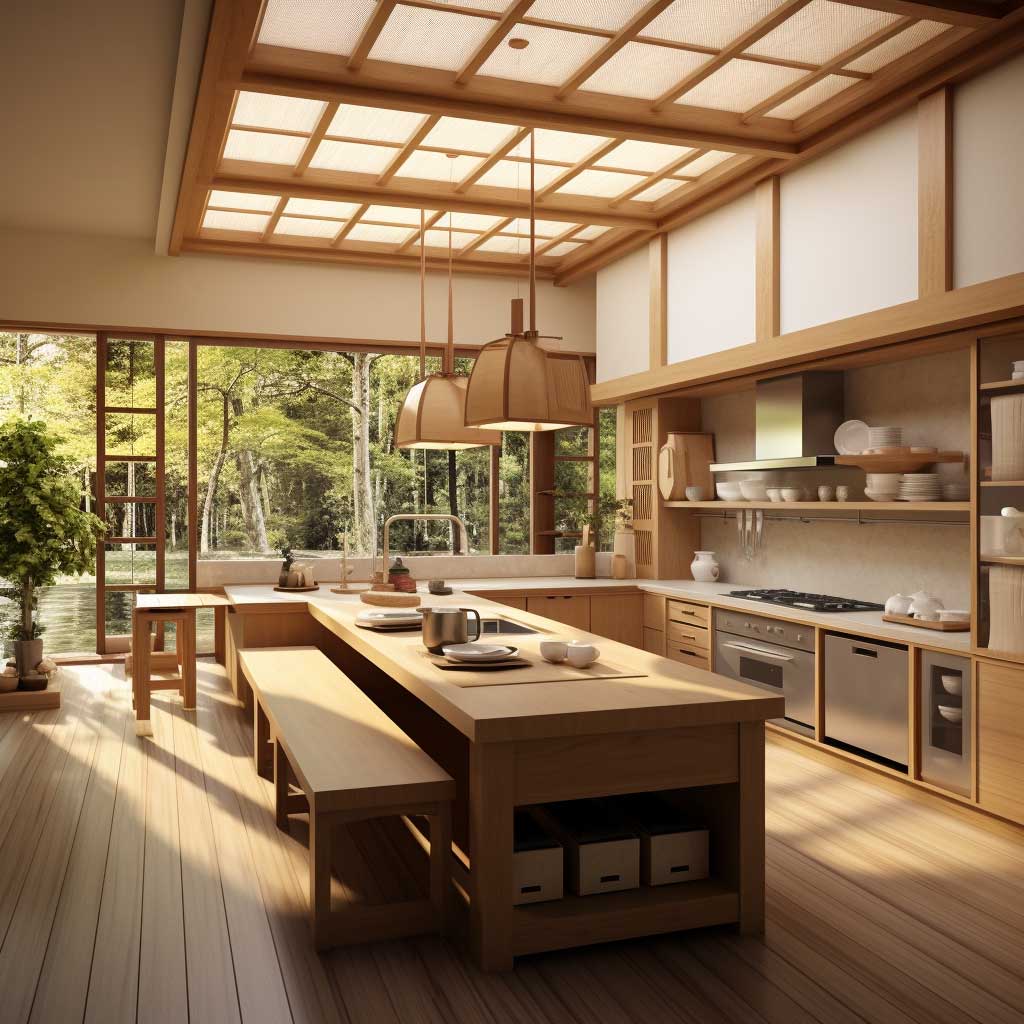 A simple yet functional kitchen displaying Japanese style home design.