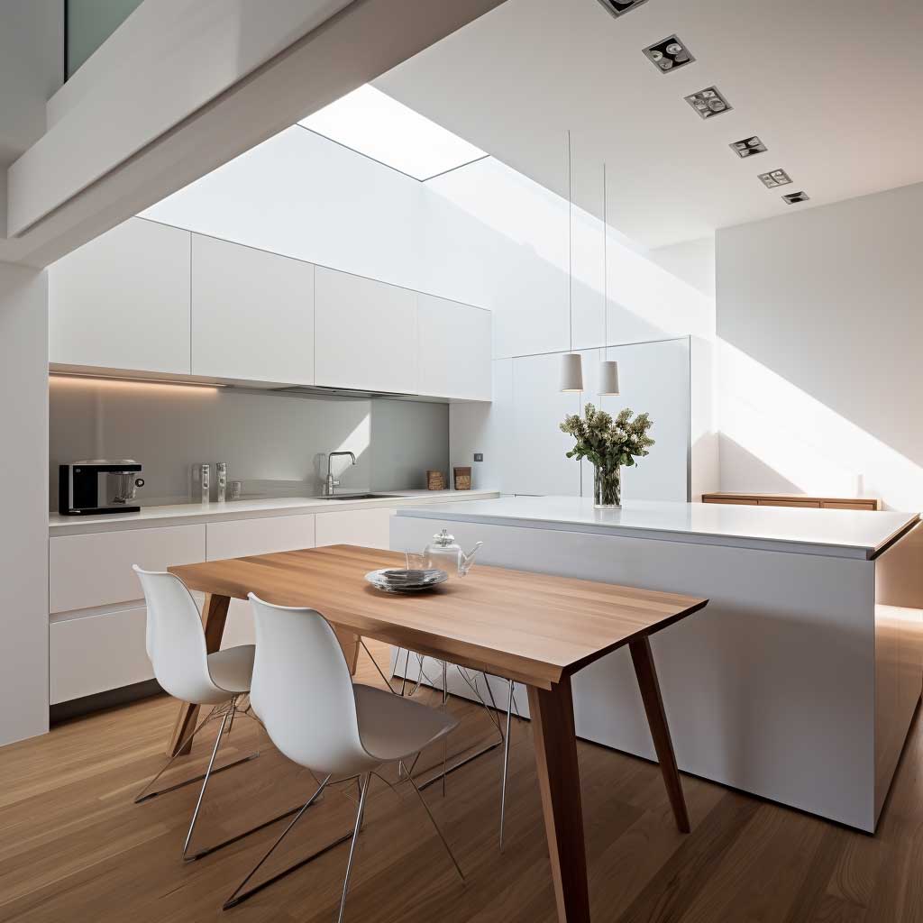 A small kitchen and dining area designed with a minimalist approach.