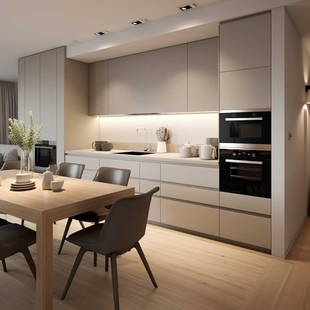 A small kitchen and dining area designed with a minimalist approach.