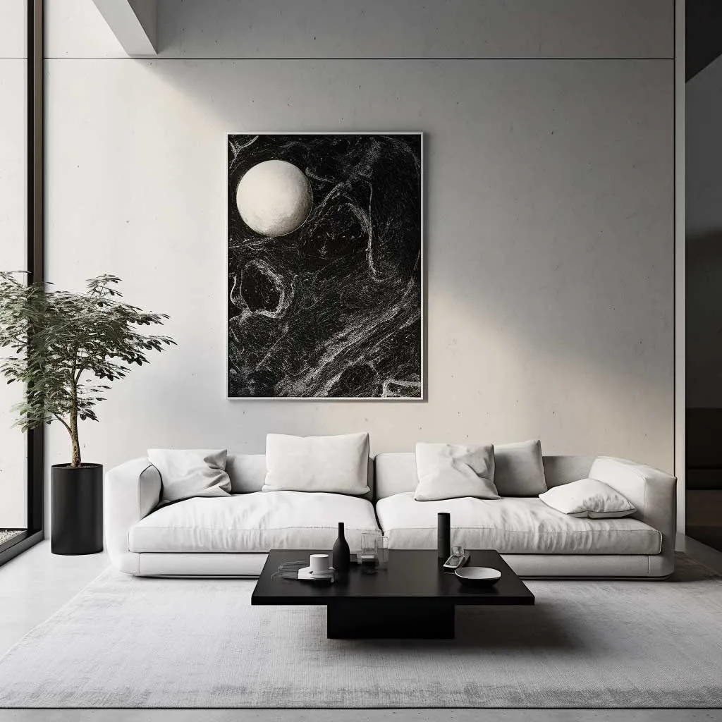 A monochromatic minimalist living room.