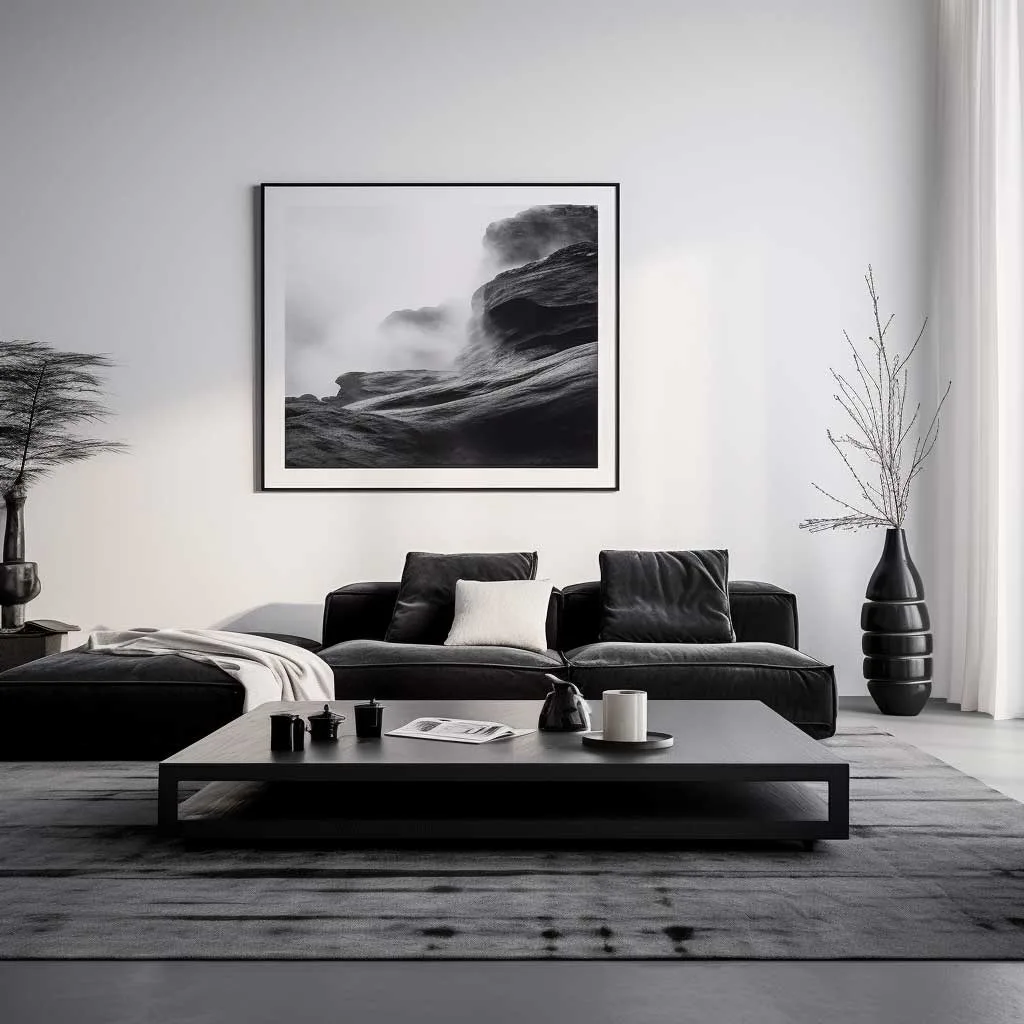 A monochromatic minimalist living room.