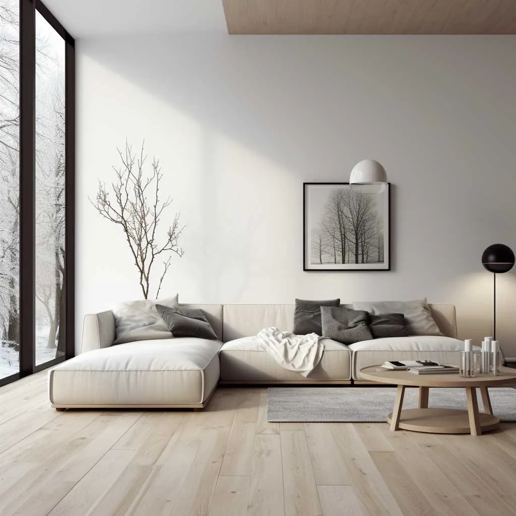 A functional and simple minimalist living room.