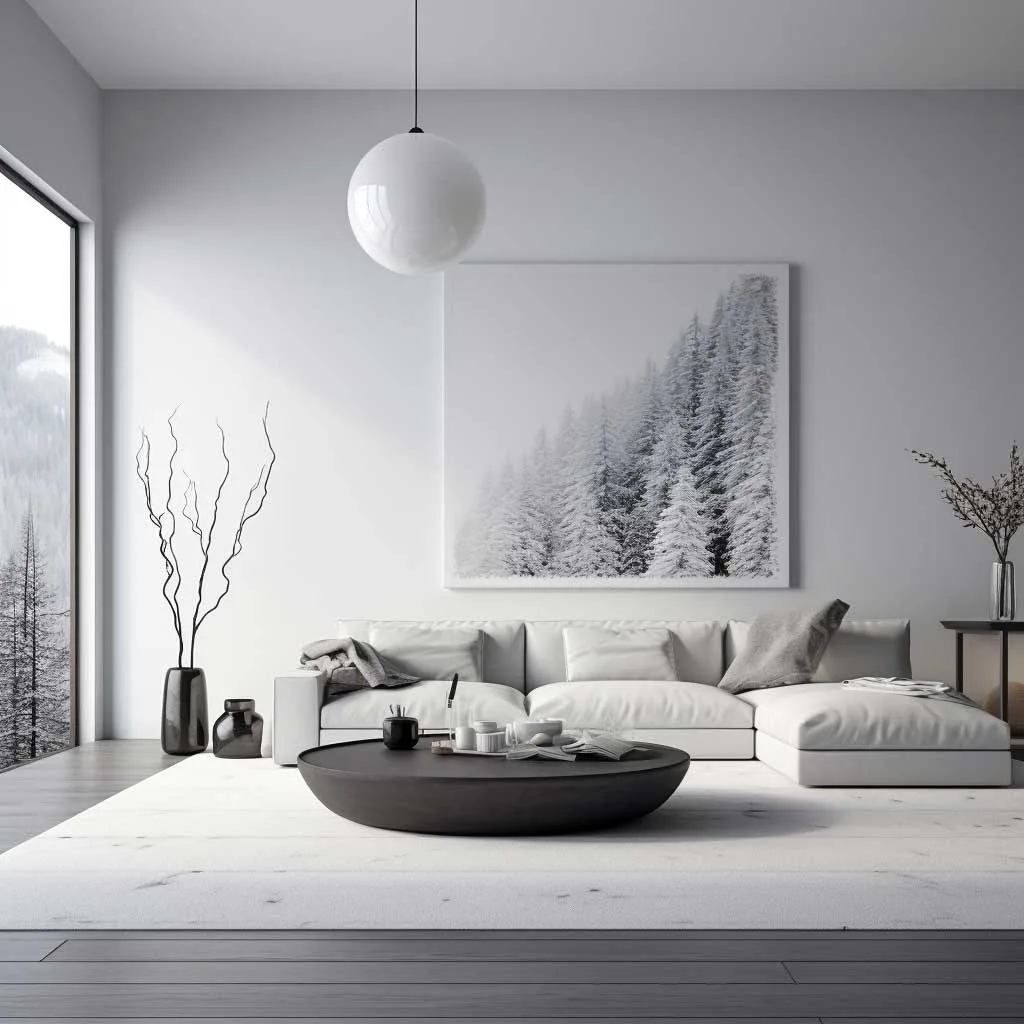 A monochromatic minimalist living room.