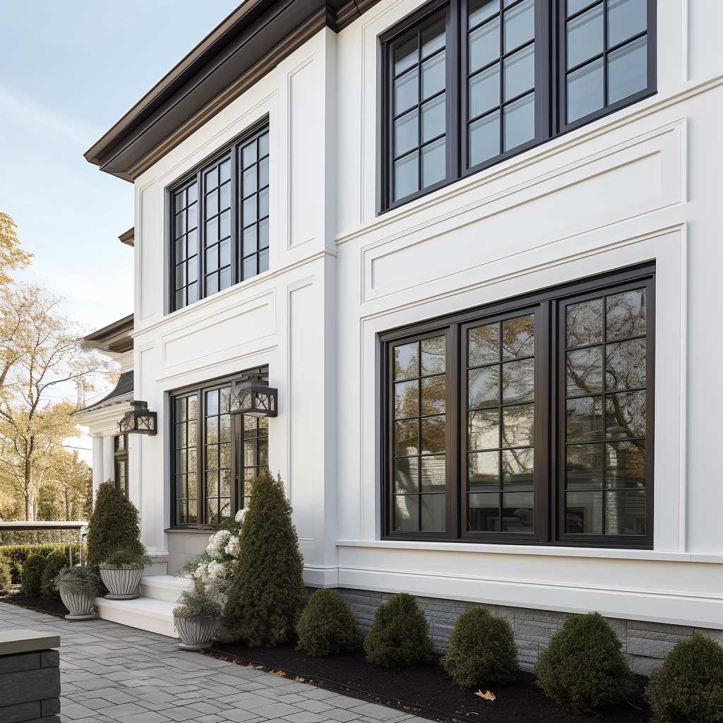 An image showcasing the marriage of traditional elegance and modern materials with outside EPS window trim.