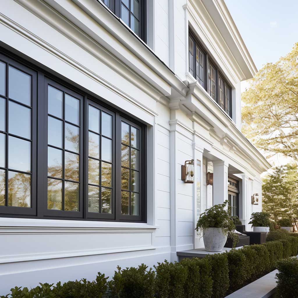 An image showcasing the marriage of traditional elegance and modern materials with outside EPS window trim.