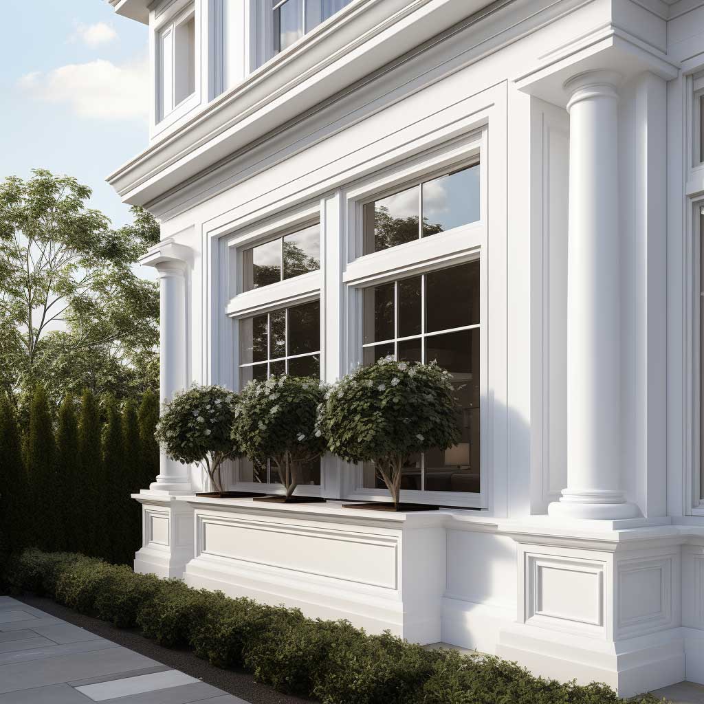 An image showcasing the marriage of traditional elegance and modern materials with outside EPS window trim.