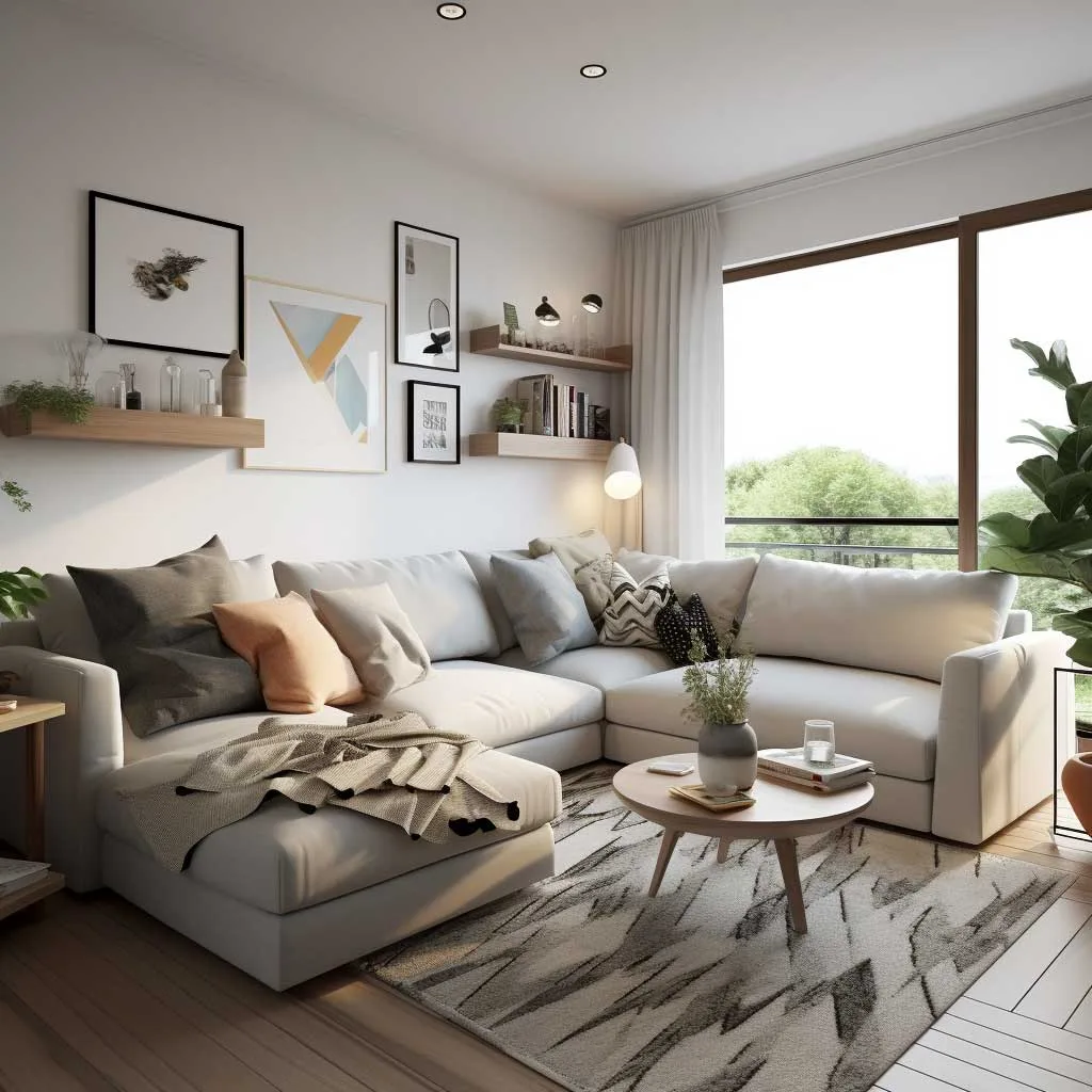 A small living room efficiently arranged with a sectional sofa, creating a spacious and inviting atmosphere.