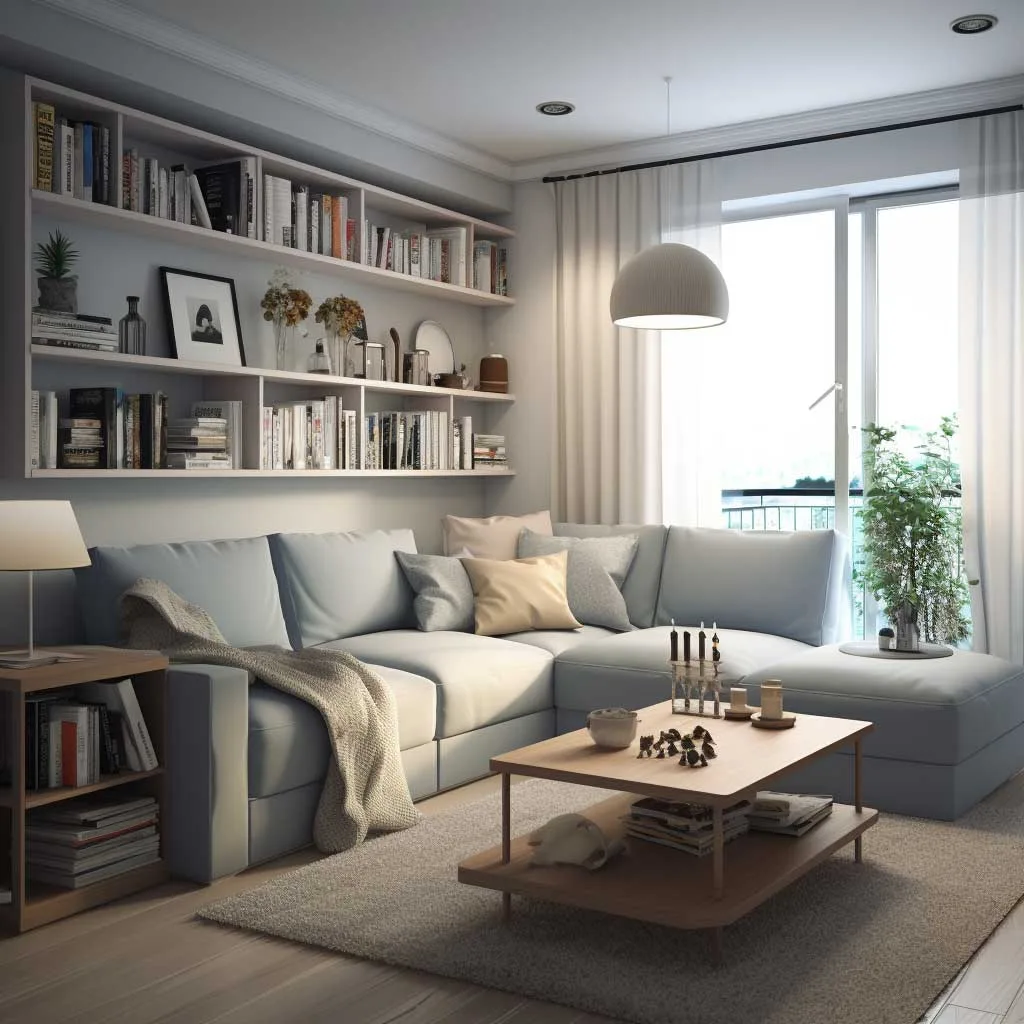 A small living room efficiently arranged with a sectional sofa, creating a spacious and inviting atmosphere.