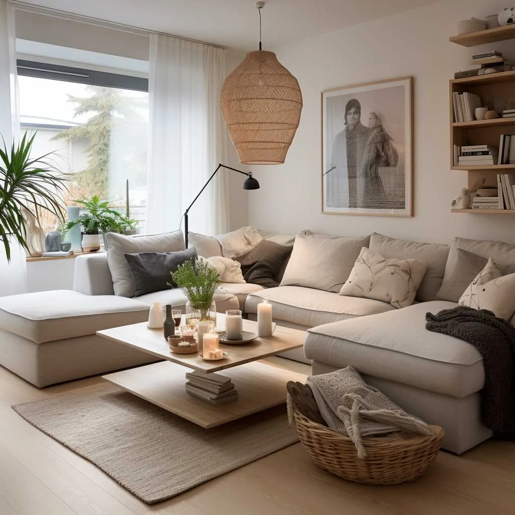 A small living room efficiently arranged with a sectional sofa, creating a spacious and inviting atmosphere.