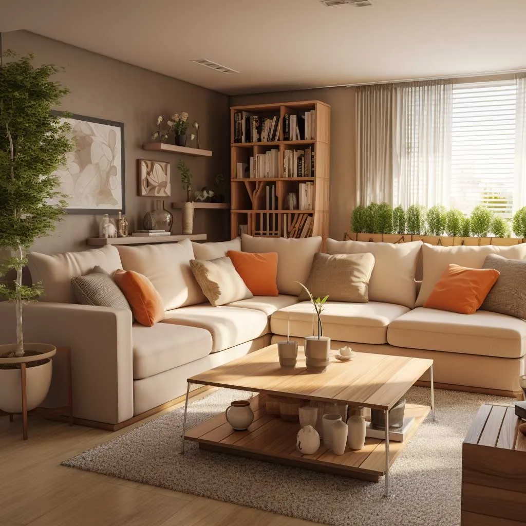 A small living room efficiently arranged with a sectional sofa, creating a spacious and inviting atmosphere.