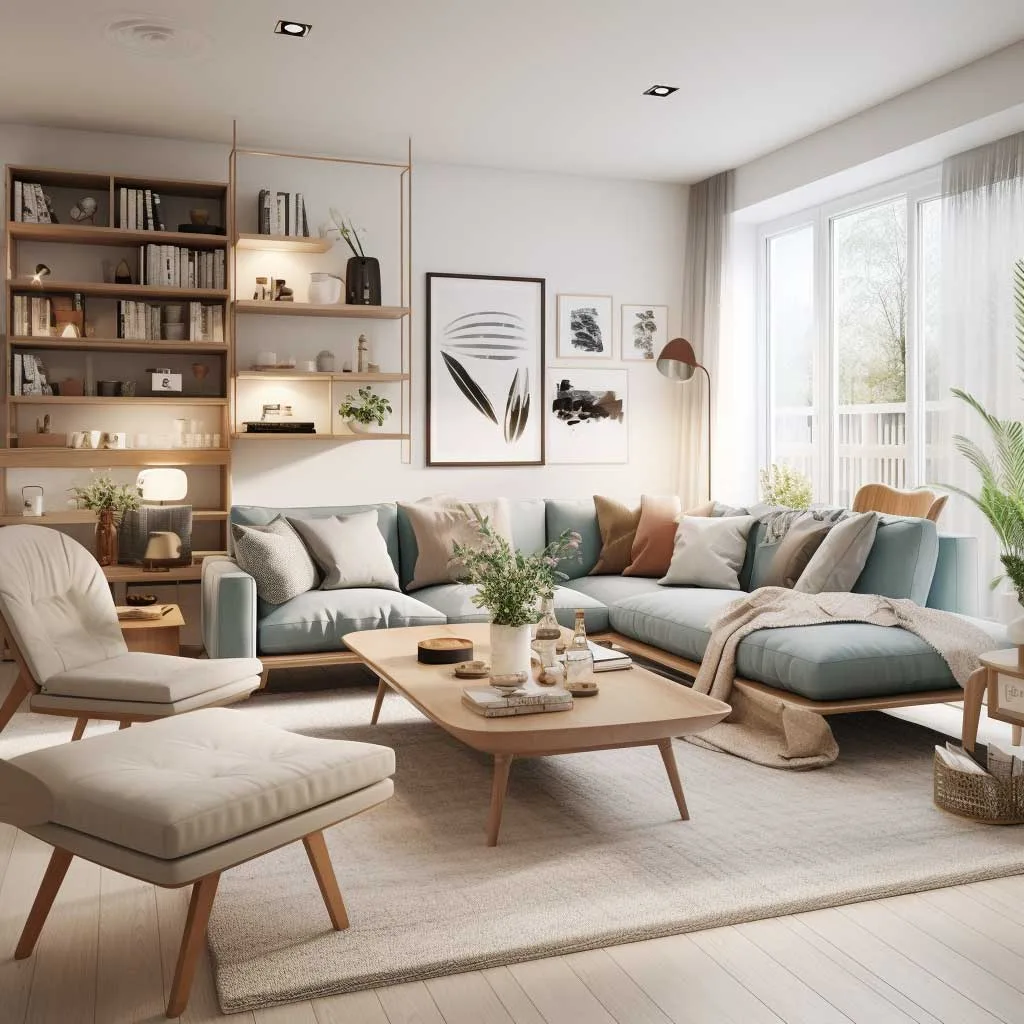 A small living room perfectly arranged with smart furniture choices and clear walkways.