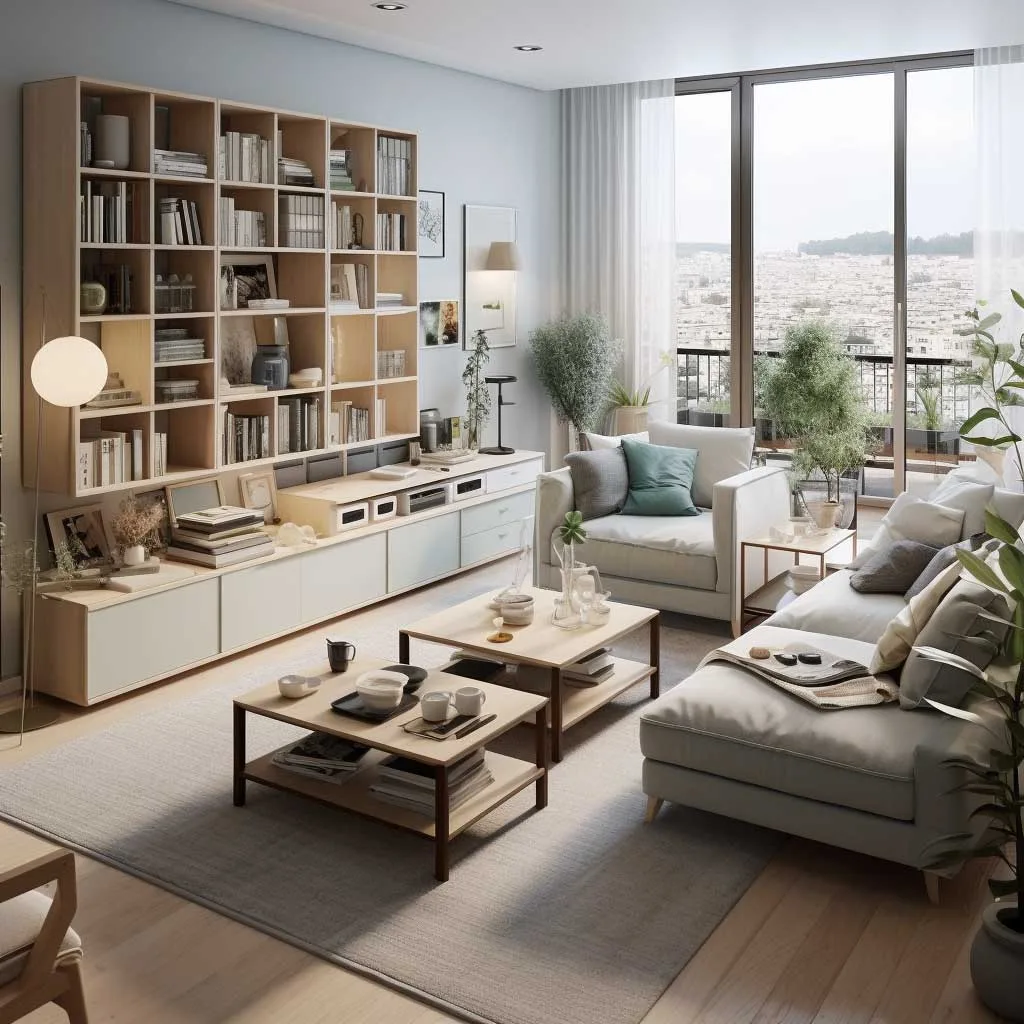 A small living room perfectly arranged with smart furniture choices and clear walkways.