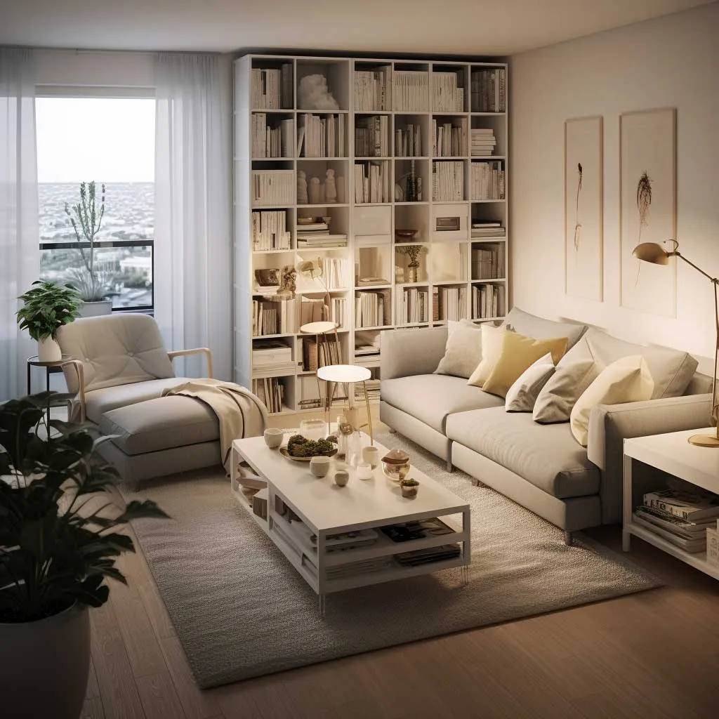 A small living room perfectly arranged with smart furniture choices and clear walkways.