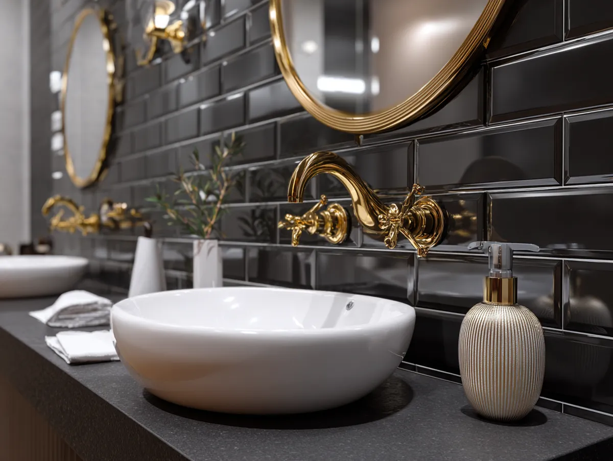 Contrasting Elements in a Luxury Modern Black Bathroom - 4