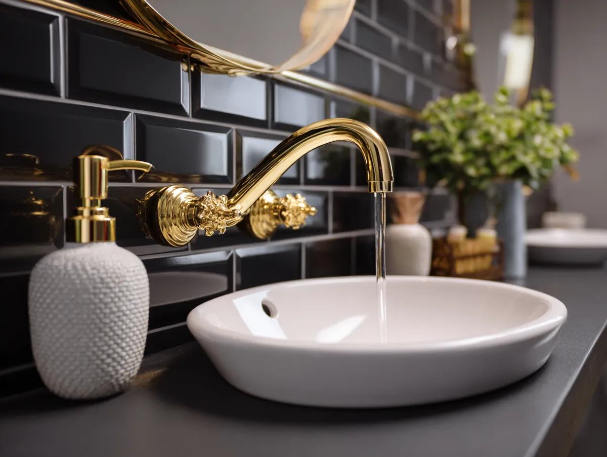 Contrasting Elements in a Luxury Modern Black Bathroom - 2