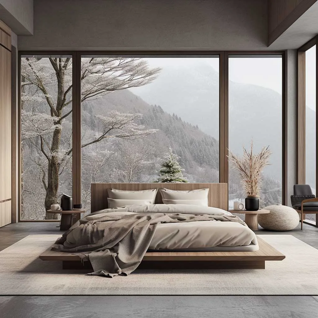 Showcasing the minimalist elegance that defines Japandi style bedrooms with a focus on natural materials and muted colors.