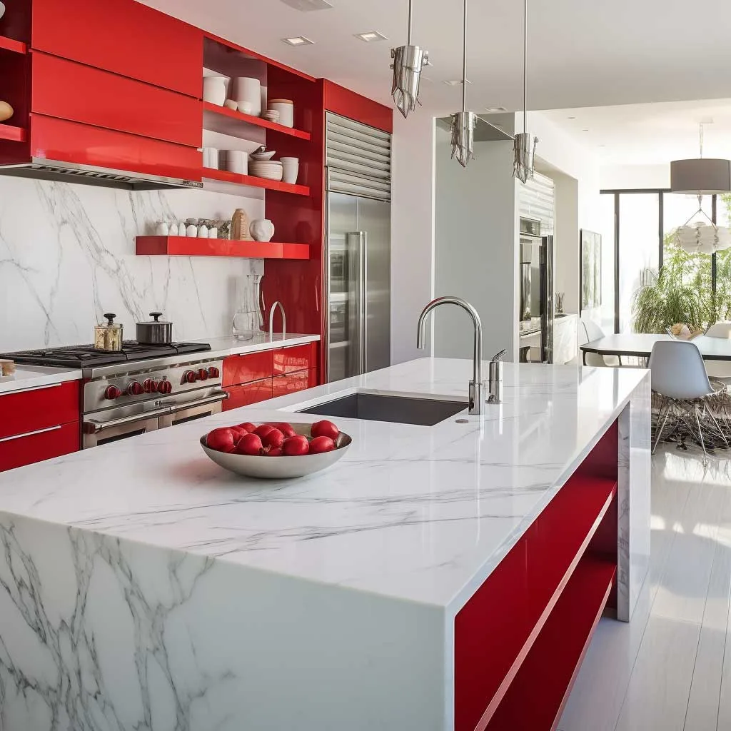 Red White And Gray Modern Kitchen