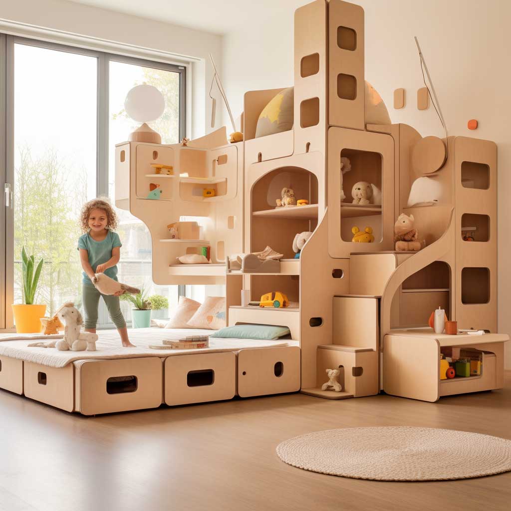 Foster independent play with modular play corners, a fresh perspective on children's bedroom furniture ideas that can be customized as per the child's interests.