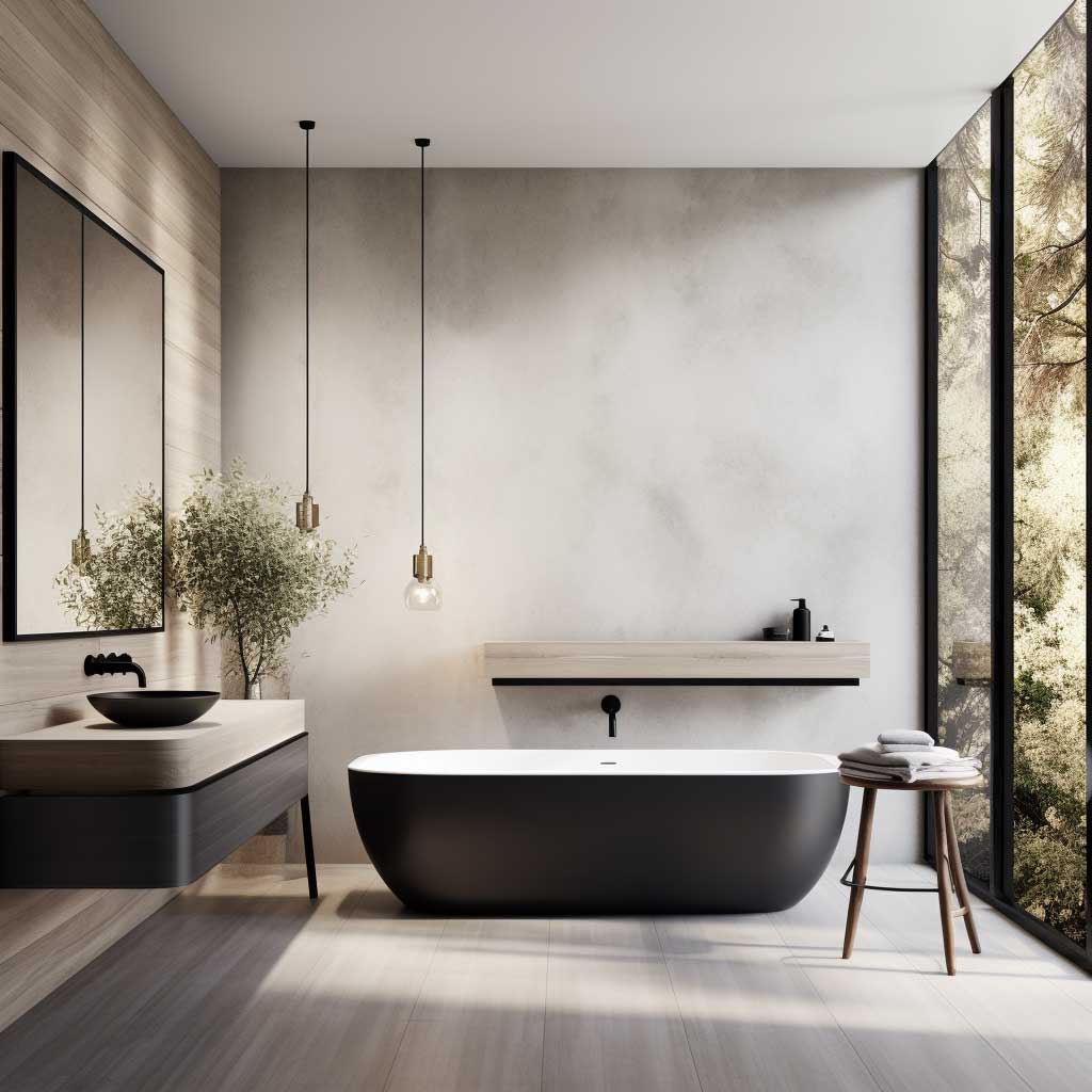 This image captures the essence of minimalist elegance in contemporary bathroom design, featuring sleek and simple fixtures that emphasize clean lines and uncluttered spaces, perfectly embodying modern sophistication.