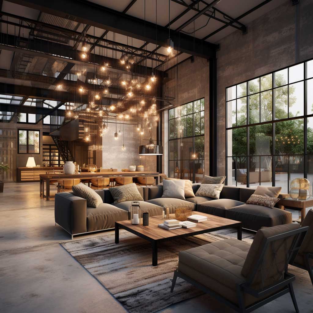 Modern Industrial Living Room Blending Raw and Refined Elements • 333 ...