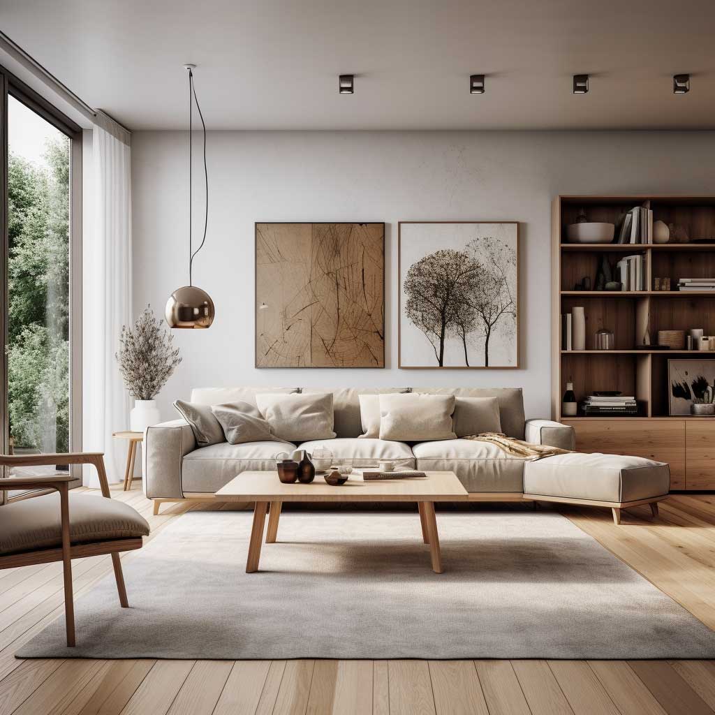 Capturing the essence of elegance and simplicity, this photo illustrates a rectangle living room layout that combines minimalist furniture with functional space utilization, ideal for contemporary living.