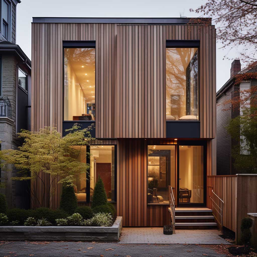 The intrinsic beauty of vertical cedar cladding shines through in this facade, showcasing the wood's natural grain and warm tones that breathe life into modern structures.