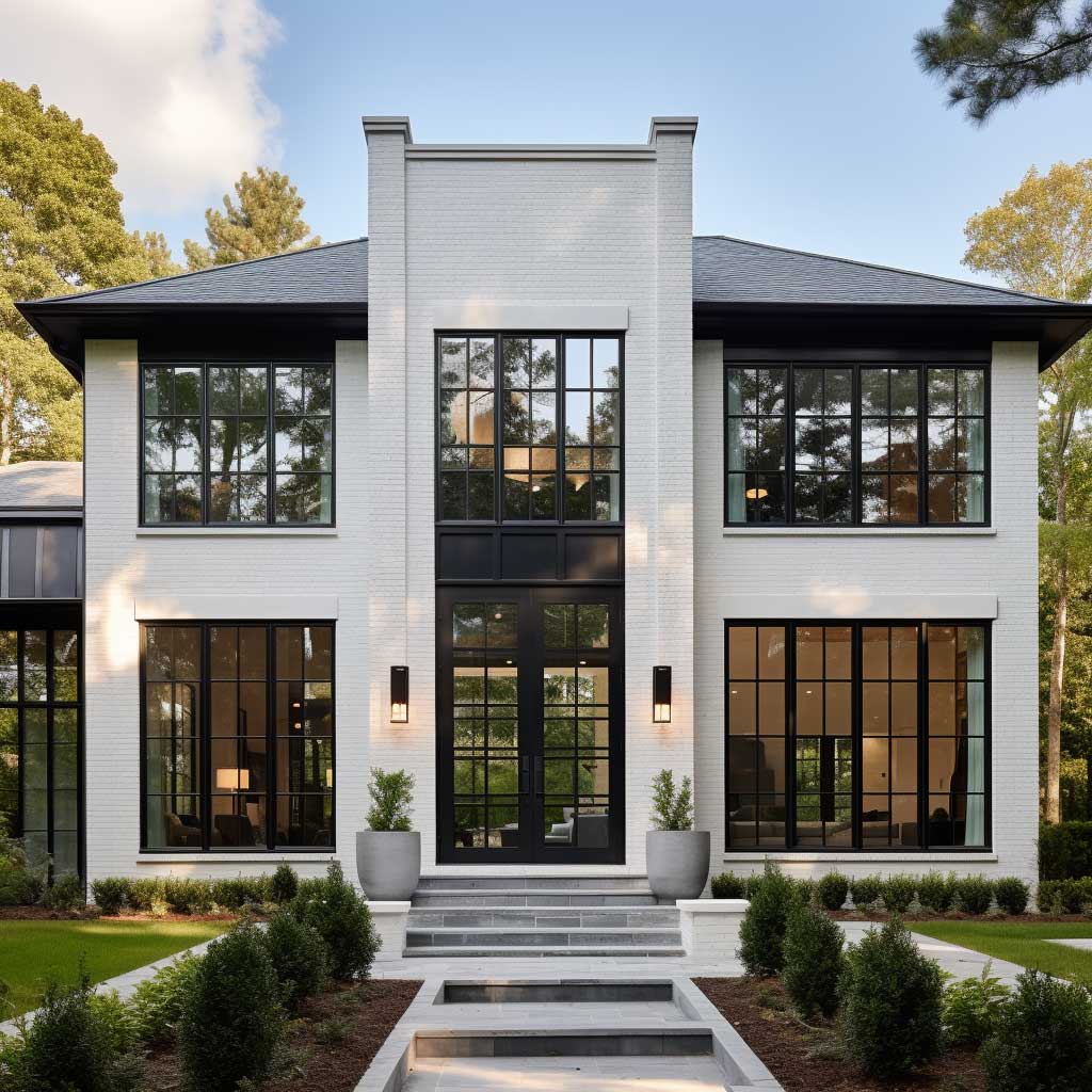 Mastering the Art of White Brick Exteriors with Bold Black Windows ...