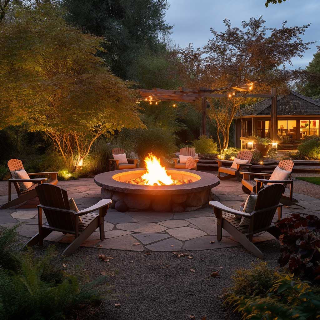 Gather and unwind with backyard fire pit designs complemented by custom-built seating arrangements that offer both comfort and elegance.