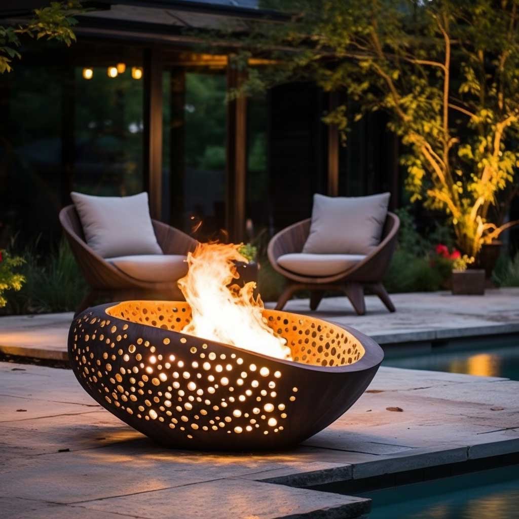 Make a statement with backyard fire pit designs that double as sculptural art, enhancing your outdoor decor with their unique forms.