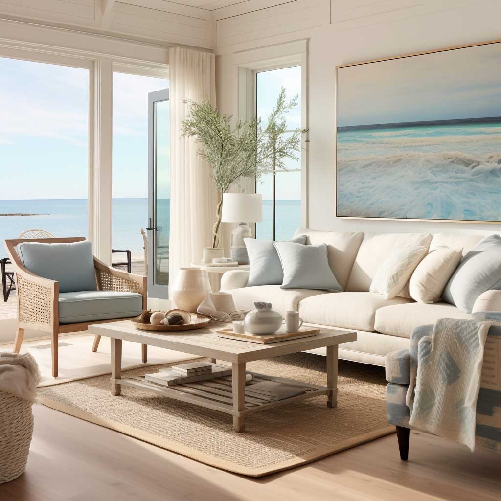 Explore serene beachfront haven designs that embody coastal living room ideas, featuring soft color schemes and decor elements that echo the calmness of the sea.