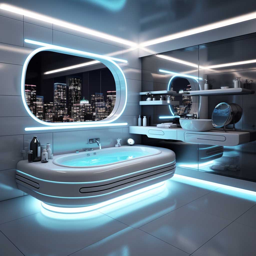 Explore the realm of cool bathroom designs with this futuristic and elegant bathroom setup, showcasing sleek lines and innovative features.