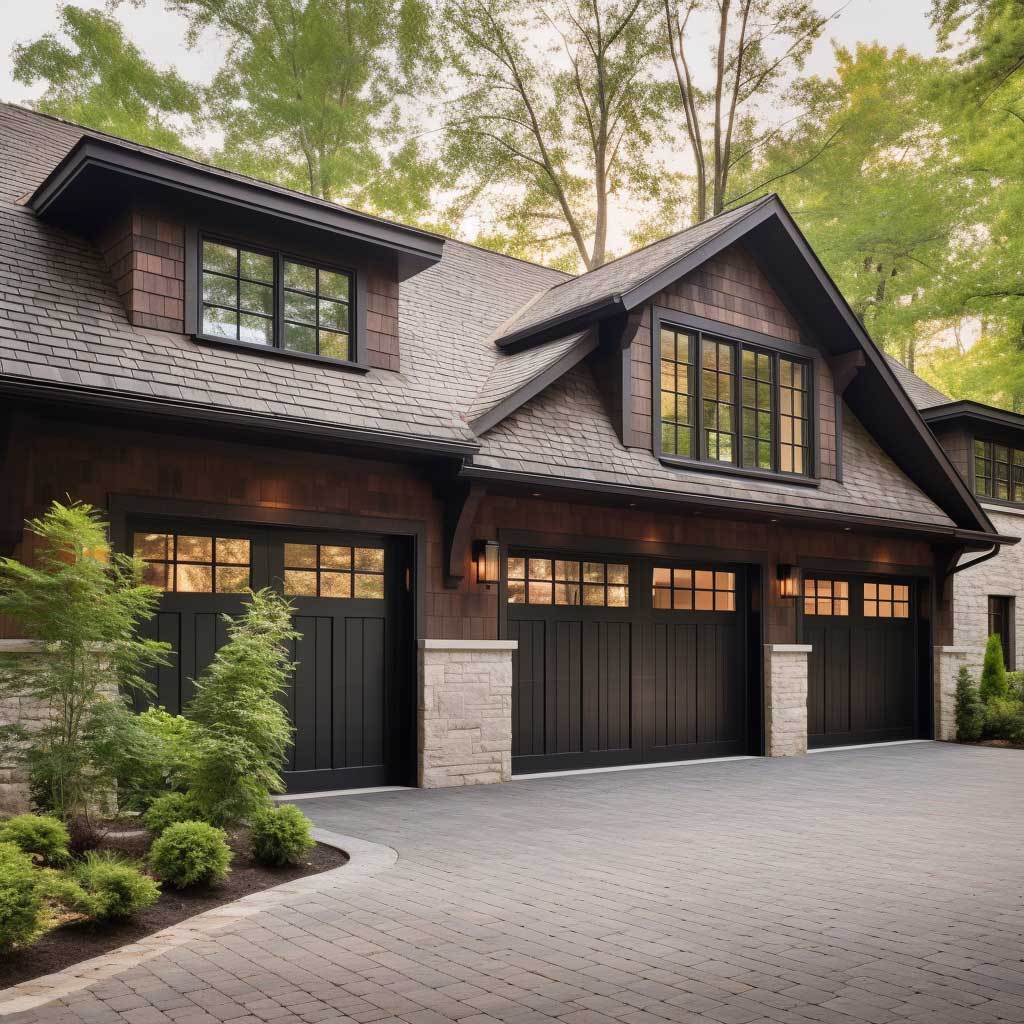 Embrace the natural charm of wood-toned garage doors, harmoniously uniting with brick houses, and providing inspiration for organic and warm garage door color ideas suitable for any brick home.