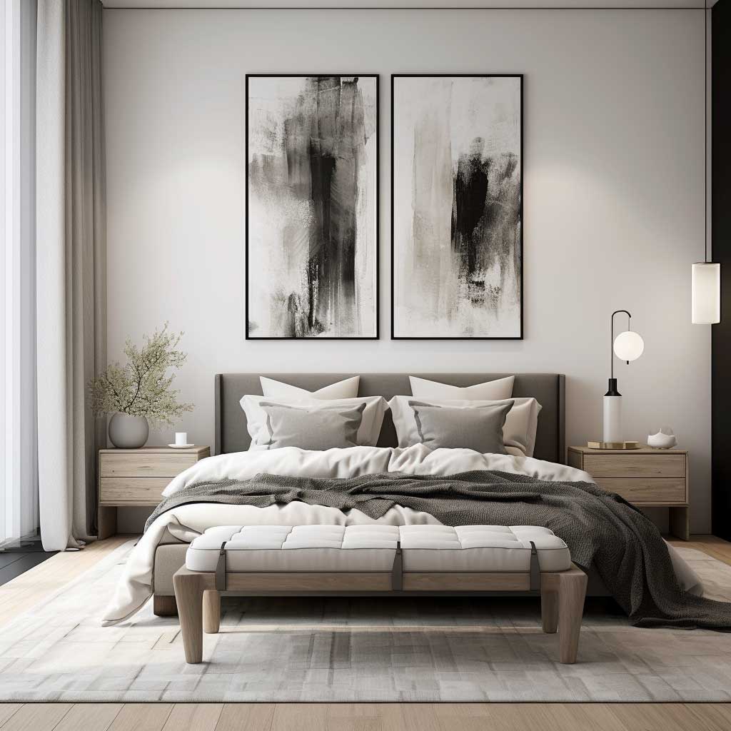 Experience the seamless blend of shades in this monochromatic modern bedroom painting design, where simplicity speaks volumes.
