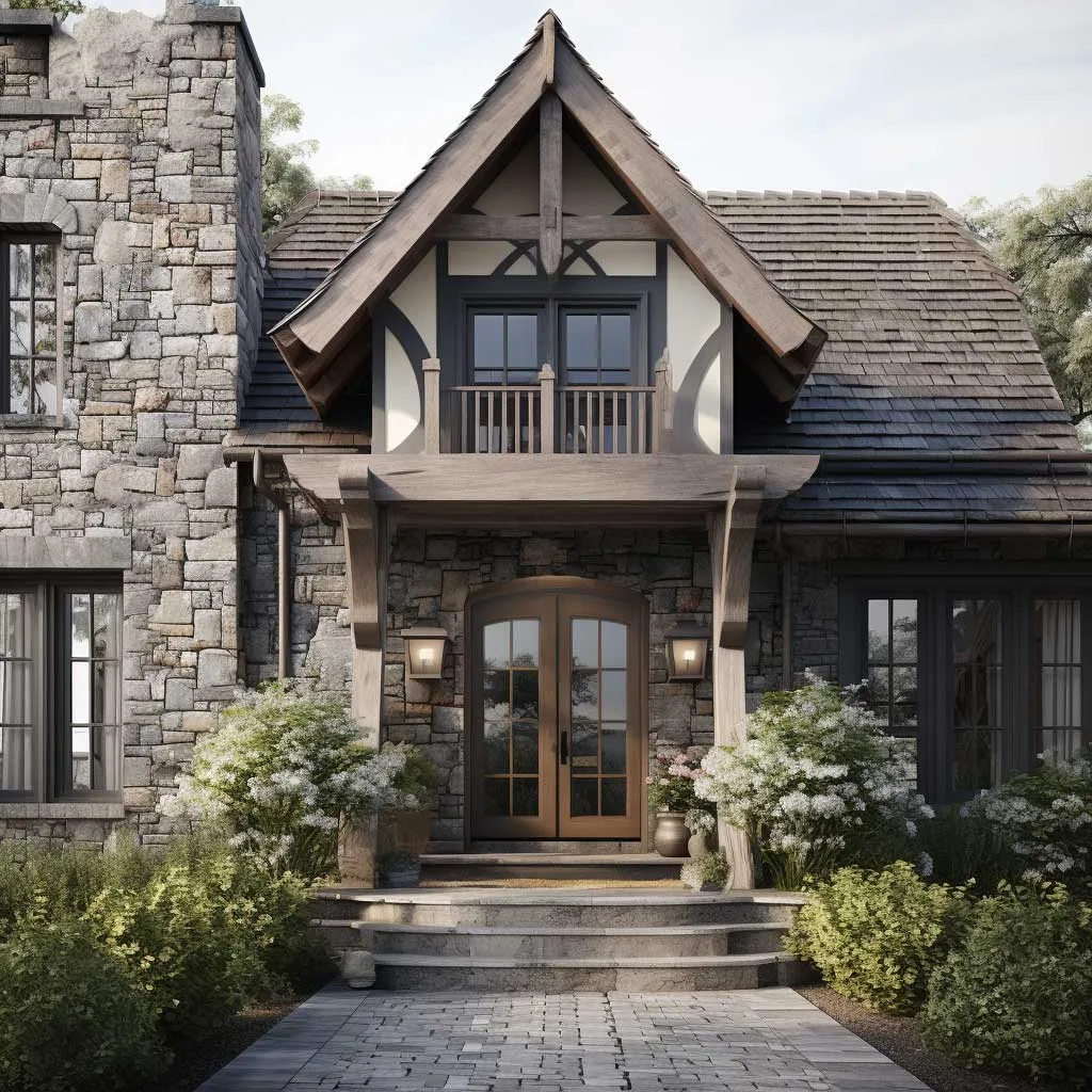 This image showcases a stunning example of stone cladding designs, where the rustic charm of natural stone is artfully blended with modern architectural elements, creating a visually harmonious and enduring exterior.