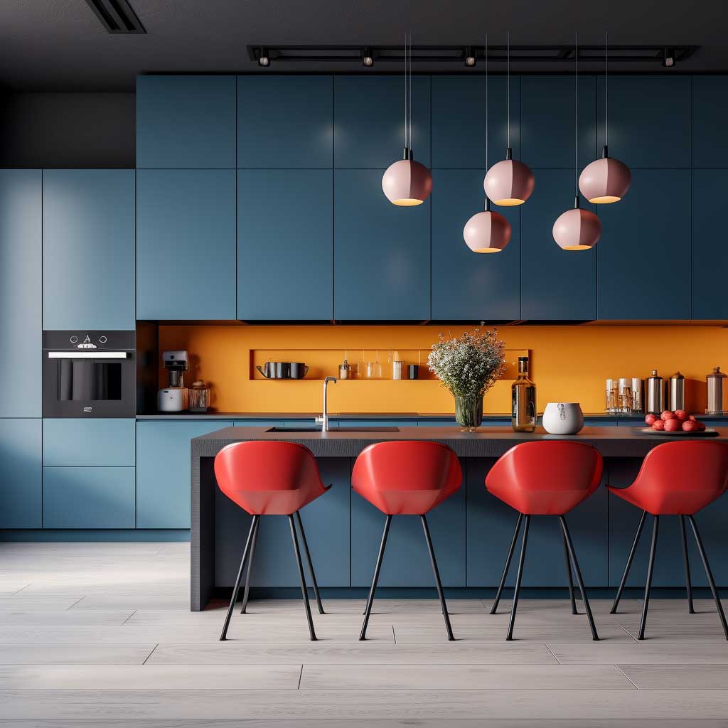 Explore the use of bold colors and innovative layouts in trendy kitchen designs, bringing a lively and dynamic atmosphere to the heart of the home.