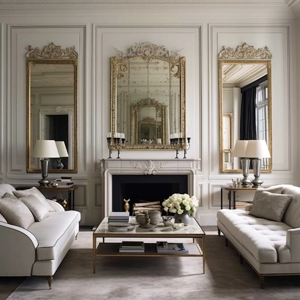 Step into a classic living room where a full wall mirror elevates the elegance, reflecting sophisticated decor and creating a grandiose ambiance.