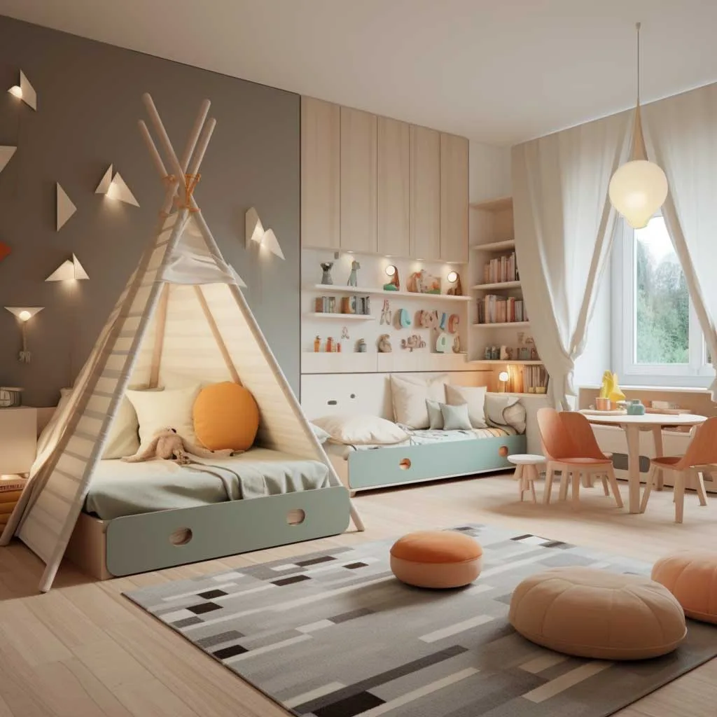 Highlighting a blend of playful elements and sophisticated design, this image illustrates how a neutral children's bedroom can be both fun and stylish.