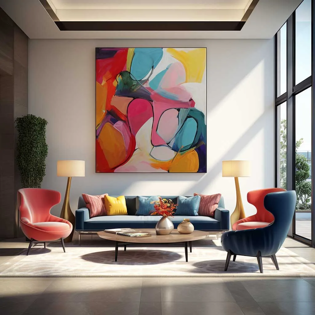 Colorful interior still life painting of cushions on a rug original oil outlet painting