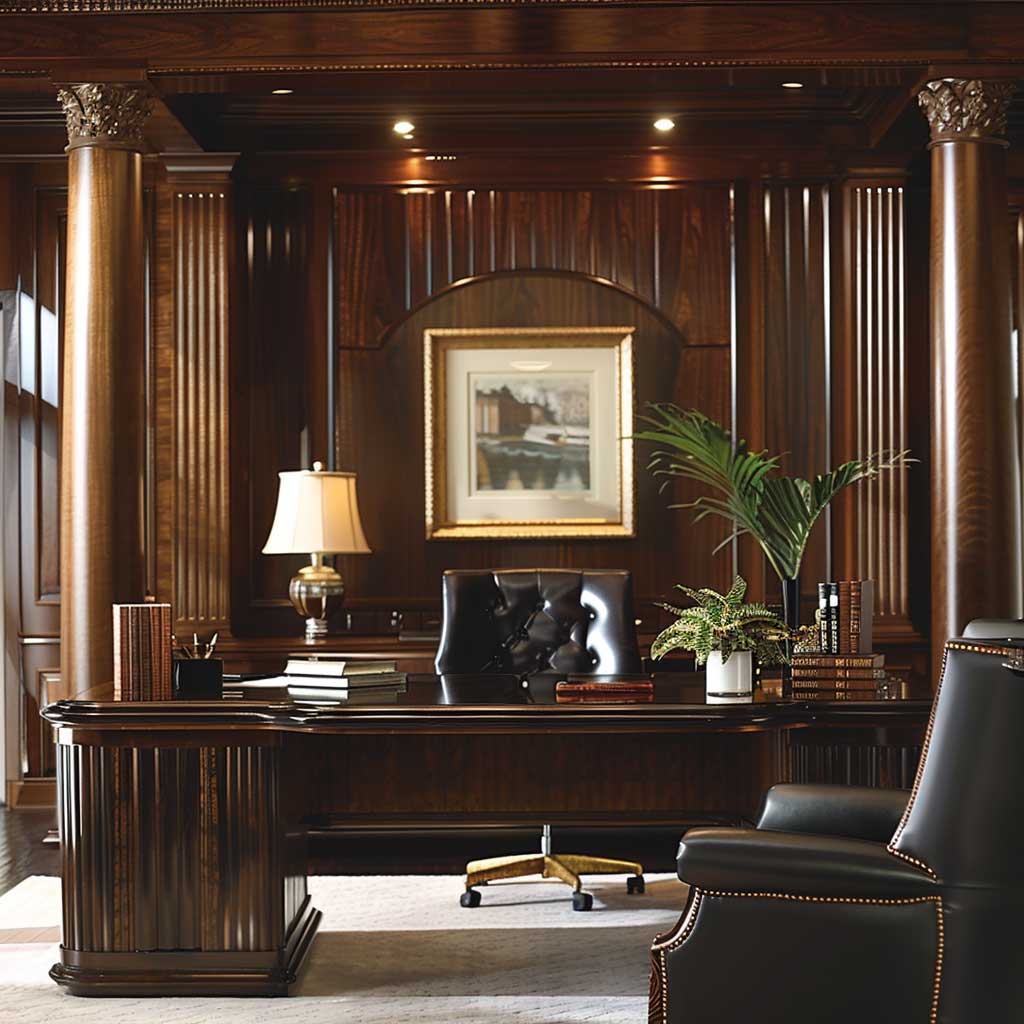 Luxurious Home Office with Fluted Panel Wall Design - 2