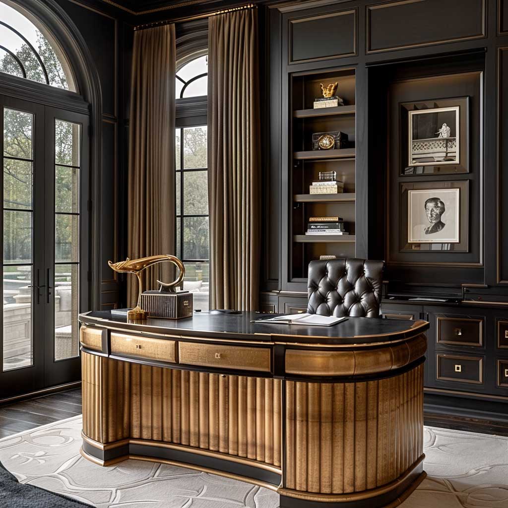 Luxurious Home Office with Fluted Panel Wall Design - 3