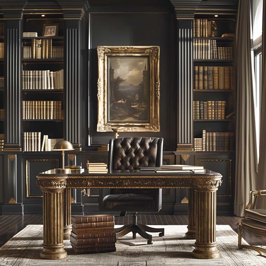 Luxurious Home Office with Fluted Panel Wall Design - 6