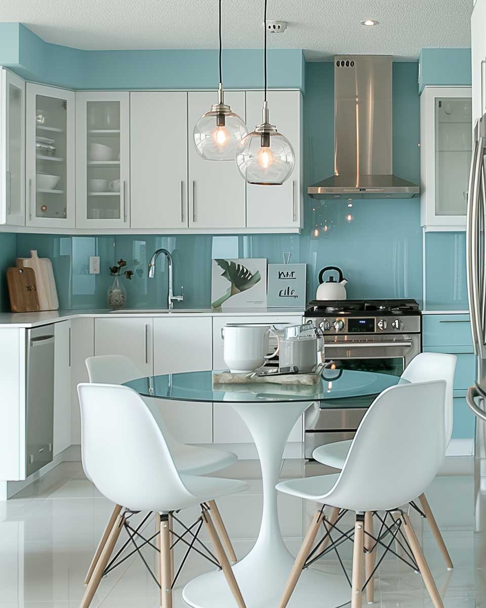 soft grey green white gloss cabinets colour combination compact kitchen