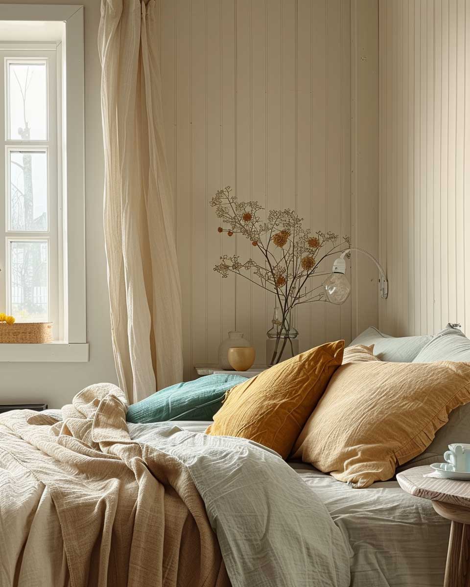 pale pink and ivory colour scheme small bedroom interior design